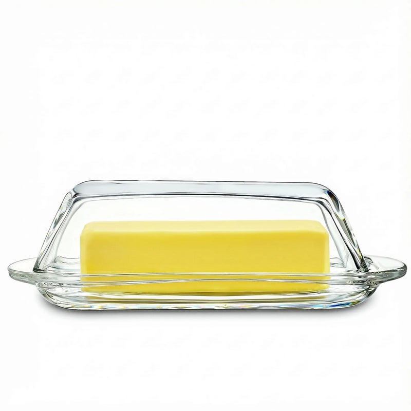 7 Inches Glass Butter Dish with Lid for Countertop Crystal Glass Butter Keeper Elegant Clear Butter Holder Tray for 1 Stick East CoastDishwasher Safe