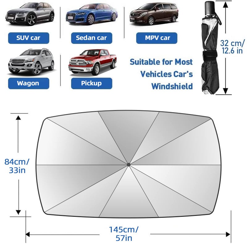 JASVIC 2025 Windshield Sun Shade Umbrella, Foldable Car Umbrella Sunshade with UV Block Car Front Window (Heat Insulation Protection) for Auto Windshield Covers Trucks Cars (Large) - Image 5