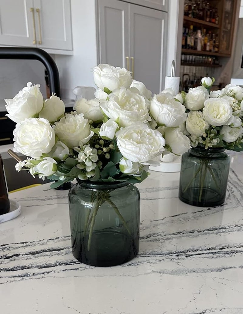 Pusuny Artificial Peonies Silk Flowers  White Faux Peony Bouquet 4 Bundles Florals Arrangements Decor for Farmhouse Home Boho Wedding Table Centerpiece  Fake Plastic Flowers Bulk Vase Decoration (White) - Image 3
