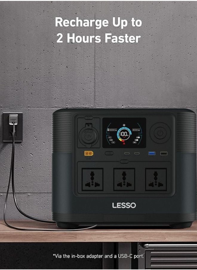 Lesso - LESSO P10 Portable Energy Storage 1200W High-Power 1008Wh Battery with USB-A, Type-C, AC/DC & Car Port Outputs, Long 2000+ Cycle Life, Compact & Lightweight (10.5kg) Power Station - Image 1