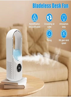 Bladeless Fan, Necomi Portable Fan with 6 Speeds, Small Personal Cooling Fan with Humidifier with LED Light, USB Multifunctional Timing Conditioning Fan Quiet Table Fan for Home, Office, Bedroom