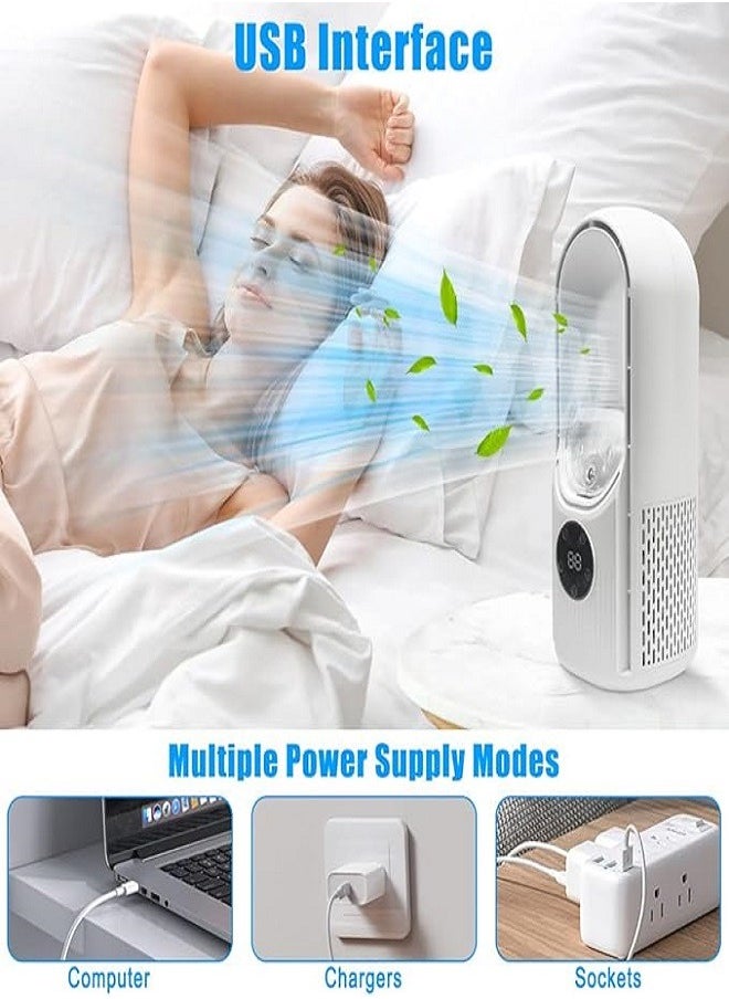 Generic - Bladeless Fan, Necomi Portable Fan with 6 Speeds, Small Personal Cooling Fan with Humidifier with LED Light, USB Multifunctional Timing Conditioning Fan Quiet Table Fan for Home, Office, Bedroom - Image 1
