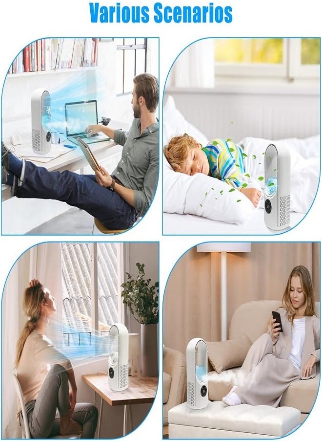 Generic - Bladeless Fan, Necomi Portable Fan with 6 Speeds, Small Personal Cooling Fan with Humidifier with LED Light, USB Multifunctional Timing Conditioning Fan Quiet Table Fan for Home, Office, Bedroom - Image 1