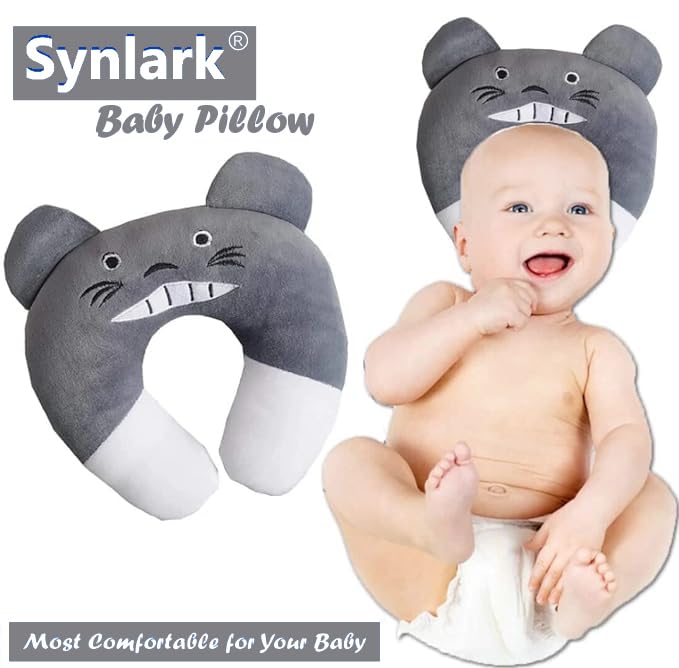 Synlark® New Born Baby Supersoft Neck Supporting Pillow for Head Shaping Baby (0-18 Month), Cotton, Pack of 1 (Grey) - Image 3