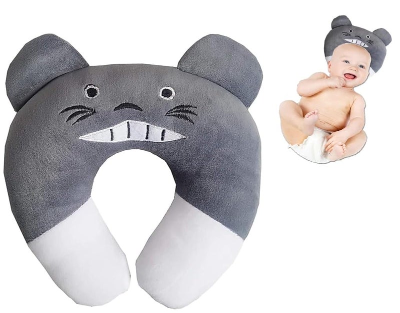Synlark® New Born Baby Supersoft Neck Supporting Pillow for Head Shaping Baby (0-18 Month), Cotton, Pack of 1 (Grey) - Image 1