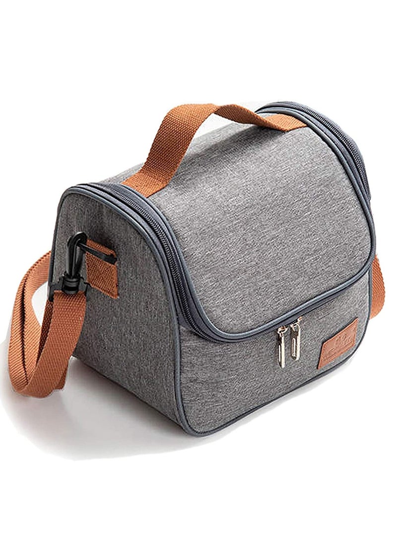 Insulated Lunch Bag Cooler Shoulder Thermal Tote Portable Indoor Outdoor Box Oxford Grey 22 x 16 19.5 cm  - Image 1