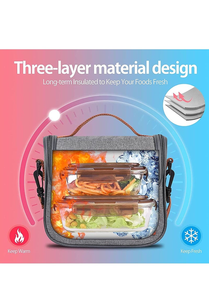 Insulated Lunch Bag Cooler Shoulder Thermal Tote Portable Indoor Outdoor Box Oxford Grey 22 x 16 19.5 cm  - Image 5