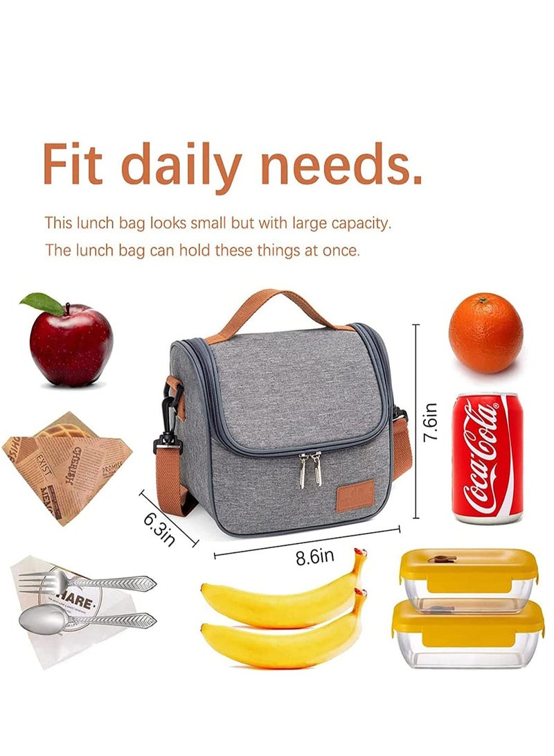 Insulated Lunch Bag Cooler Shoulder Thermal Tote Portable Indoor Outdoor Box Oxford Grey 22 x 16 19.5 cm  - Image 2