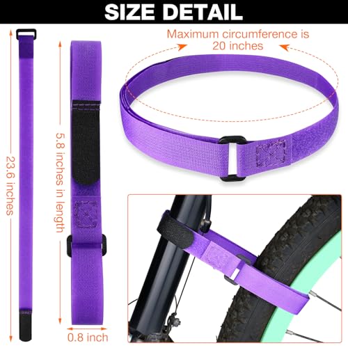 Hestya 12 Pieces Bike Rack Straps 23.6 Inches Adjustable Bike Cinch Straps Wheel Stabilizer Bicycle Accessories for Transporting Bicycles(Black, Purple, Red) - Image 2