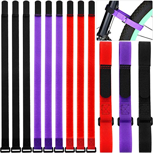 Hestya 12 Pieces Bike Rack Straps 23.6 Inches Adjustable Bike Cinch Straps Wheel Stabilizer Bicycle Accessories for Transporting Bicycles(Black, Purple, Red) - Image 1