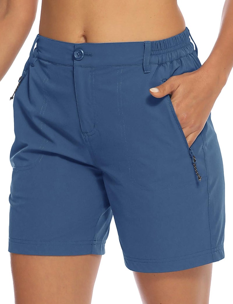 TBMPOY Womens 6 Hiking Cargo Shorts Quick Dry with Pockets Lightweight Work Golf Short Outdoor Active Summer for Women Blue M - Image 2