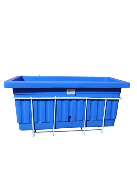 Khorshid Plastic Rectangular Planter - 40 x 20 - Blue - with a white metal stand for hanging on the balcony
