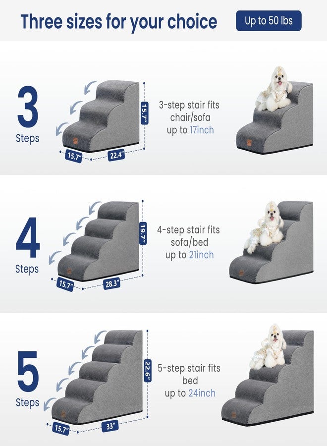 GoGoBunny Ramp Dog Stairs for High Beds 22.6" H, 5-Step Dog Slope Stairs with Durable Waterproof Fabric Cover, Pet Steps for Old Large Dogs Climbing, Non-Slip Sturdy Indoor Step, Grey - Image 3