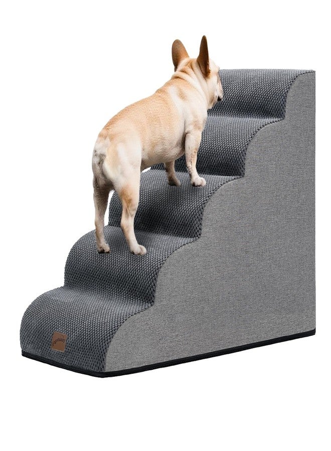 GoGoBunny Ramp Dog Stairs for High Beds 22.6" H, 5-Step Dog Slope Stairs with Durable Waterproof Fabric Cover, Pet Steps for Old Large Dogs Climbing, Non-Slip Sturdy Indoor Step, Grey - Image 1