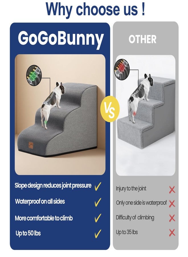 GoGoBunny Ramp Dog Stairs for High Beds 22.6" H, 5-Step Dog Slope Stairs with Durable Waterproof Fabric Cover, Pet Steps for Old Large Dogs Climbing, Non-Slip Sturdy Indoor Step, Grey - Image 4