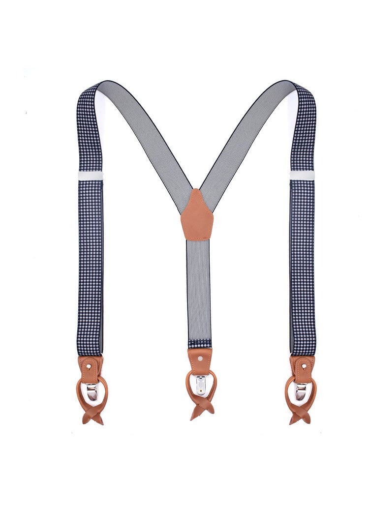 Generic Mens Trendy Suspenders 3.5cm Adjustable Elastic 6 Clips Casual Straps Printed white plaid on black background 
