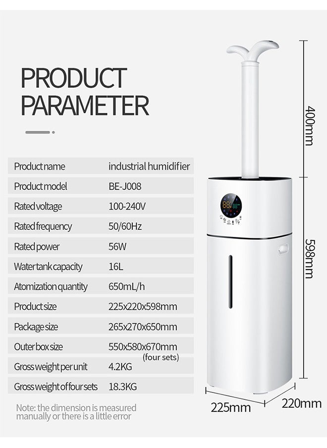ET-LIFE - 16L 3-Speeds Humidifier for Larger Room Humidifier, Auto Shut-Off Cool Mist Top Fill Humidifier with UV disinfection 56W BE-J008 White - Image 1