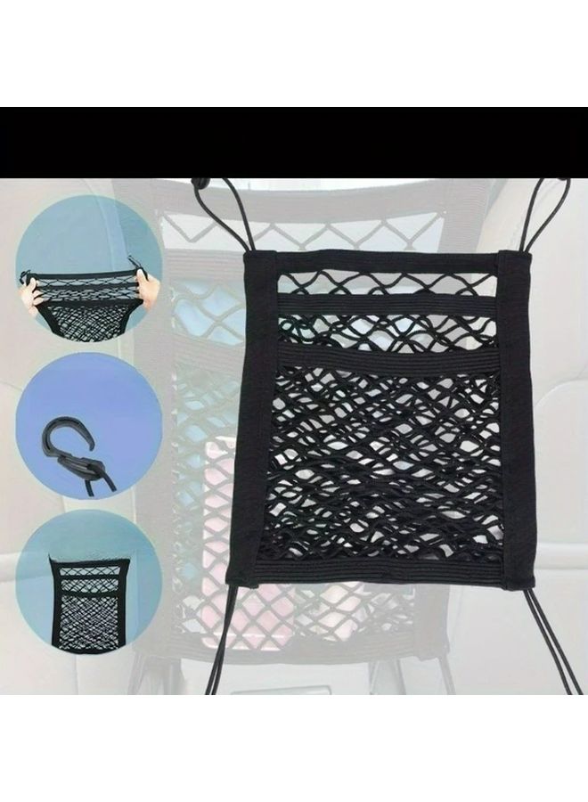 Car Seat Pocket Storage Elastic Mesh Double Layer Thick Net Four Sides Elastic Automotive Back Seat Organizer Pet Isolation Barrier Easy Install Interior Accessories - Image 1