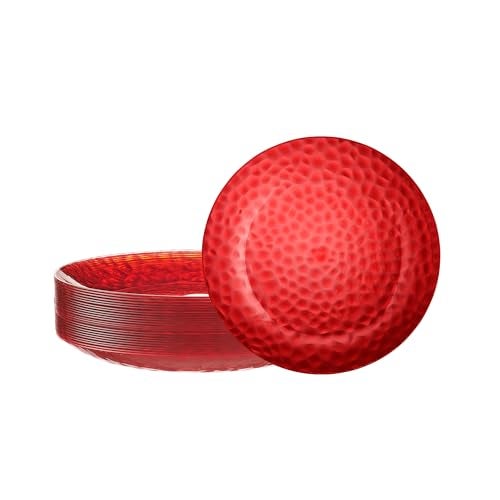 PLASTICPRO 30 Pack Hammered Plastic Plates Heavyweight Disposable Plastic Plates Elegant Red Hammered Platsic Party Dishes Hammered Red Christmass 7 INCH PLATES