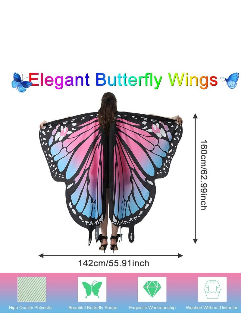 Butterfly Wings Women Adult Costumes Colorful Fairy Wing Cape Ladies Shawl Nymph Pixie Costume Accessory for Beach Party Cosplay Dancing, Pink - Image 4