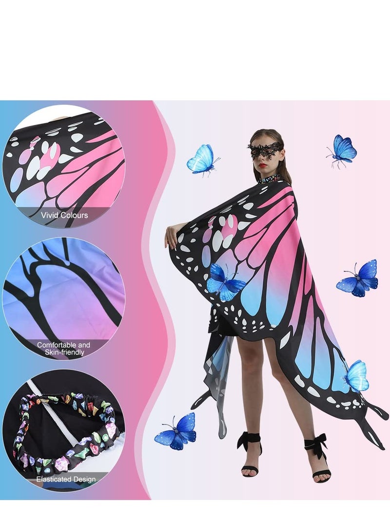 Butterfly Wings Women Adult Costumes Colorful Fairy Wing Cape Ladies Shawl Nymph Pixie Costume Accessory for Beach Party Cosplay Dancing, Pink - Image 2
