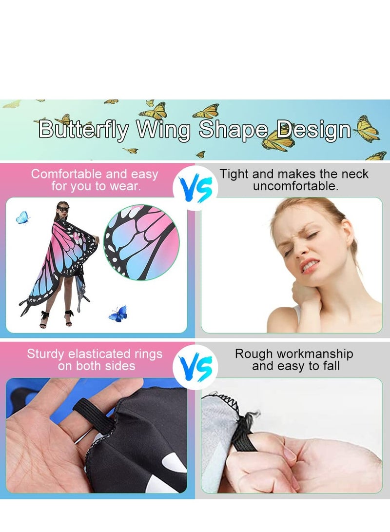 Butterfly Wings Women Adult Costumes Colorful Fairy Wing Cape Ladies Shawl Nymph Pixie Costume Accessory for Beach Party Cosplay Dancing, Pink - Image 5