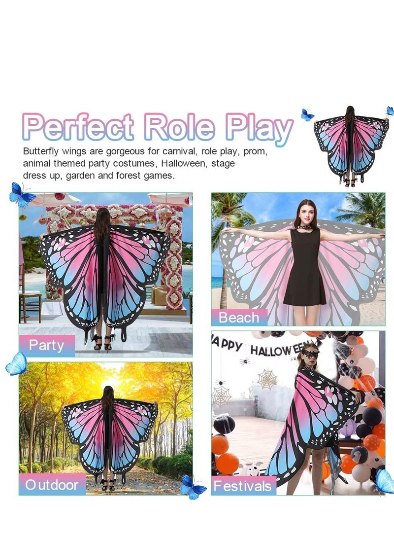 Butterfly Wings Women Adult Costumes Colorful Fairy Wing Cape Ladies Shawl Nymph Pixie Costume Accessory for Beach Party Cosplay Dancing, Pink - Image 3