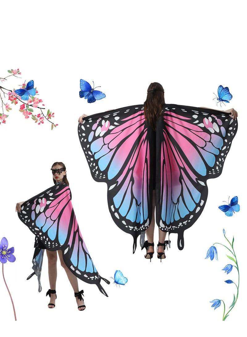 Butterfly Wings Women Adult Costumes Colorful Fairy Wing Cape Ladies Shawl Nymph Pixie Costume Accessory for Beach Party Cosplay Dancing, Pink - Image 1