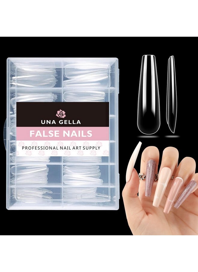 UNA GELLA Coffin Nails Tips Soft Gel Extra Long 216Pcs Xxl Full Nails Tips Coffin Shape Press On Nails No C Curve Full Cover Ballerina Nail Tip Full Clear False Fake Acrylic Nails With Case  - Image 1