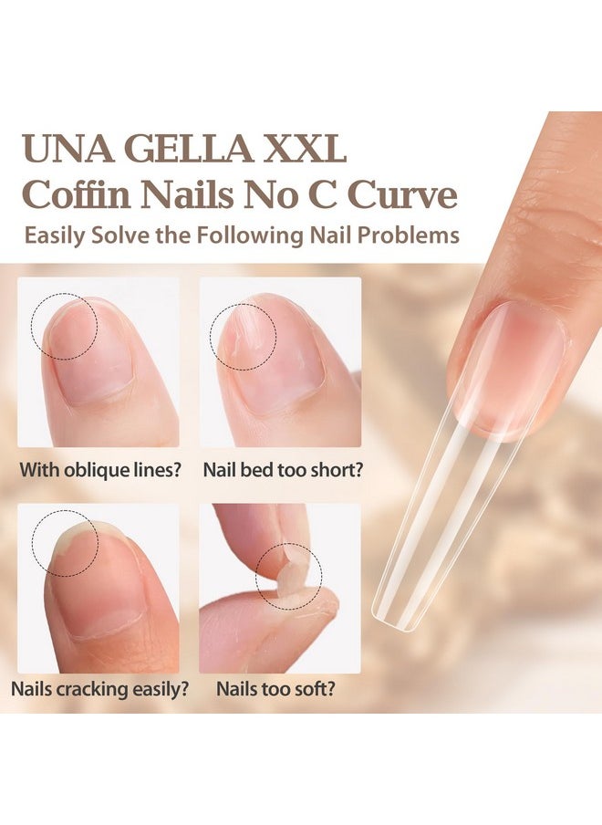 UNA GELLA Coffin Nails Tips Soft Gel Extra Long 216Pcs Xxl Full Nails Tips Coffin Shape Press On Nails No C Curve Full Cover Ballerina Nail Tip Full Clear False Fake Acrylic Nails With Case  - Image 4