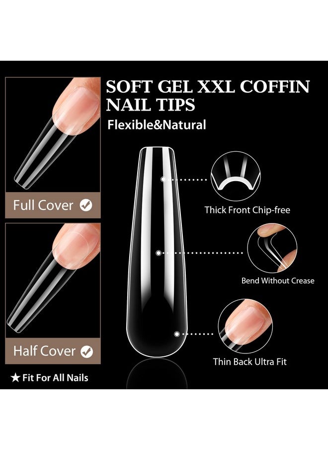 UNA GELLA Coffin Nails Tips Soft Gel Extra Long 216Pcs Xxl Full Nails Tips Coffin Shape Press On Nails No C Curve Full Cover Ballerina Nail Tip Full Clear False Fake Acrylic Nails With Case  - Image 3