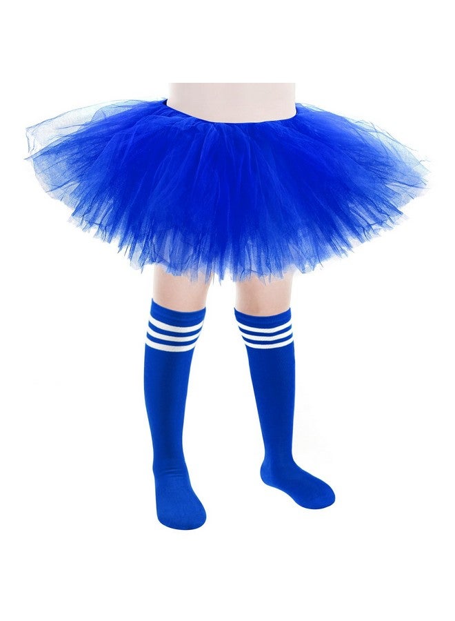 Zhanmai 5 Layered Tutu Skirt For Kids Tulle Tutu Skirt With Tube Socks Princess Runners Costumes Cosplay For Girls Kids (Dark Blue) - Image 1