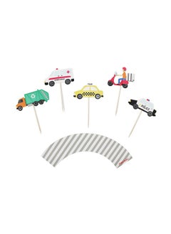 Merrilulu Transportation Party Cupcake Toppers & Wrappers, 12 ct | Car Themed Party Decorations  - Image 1