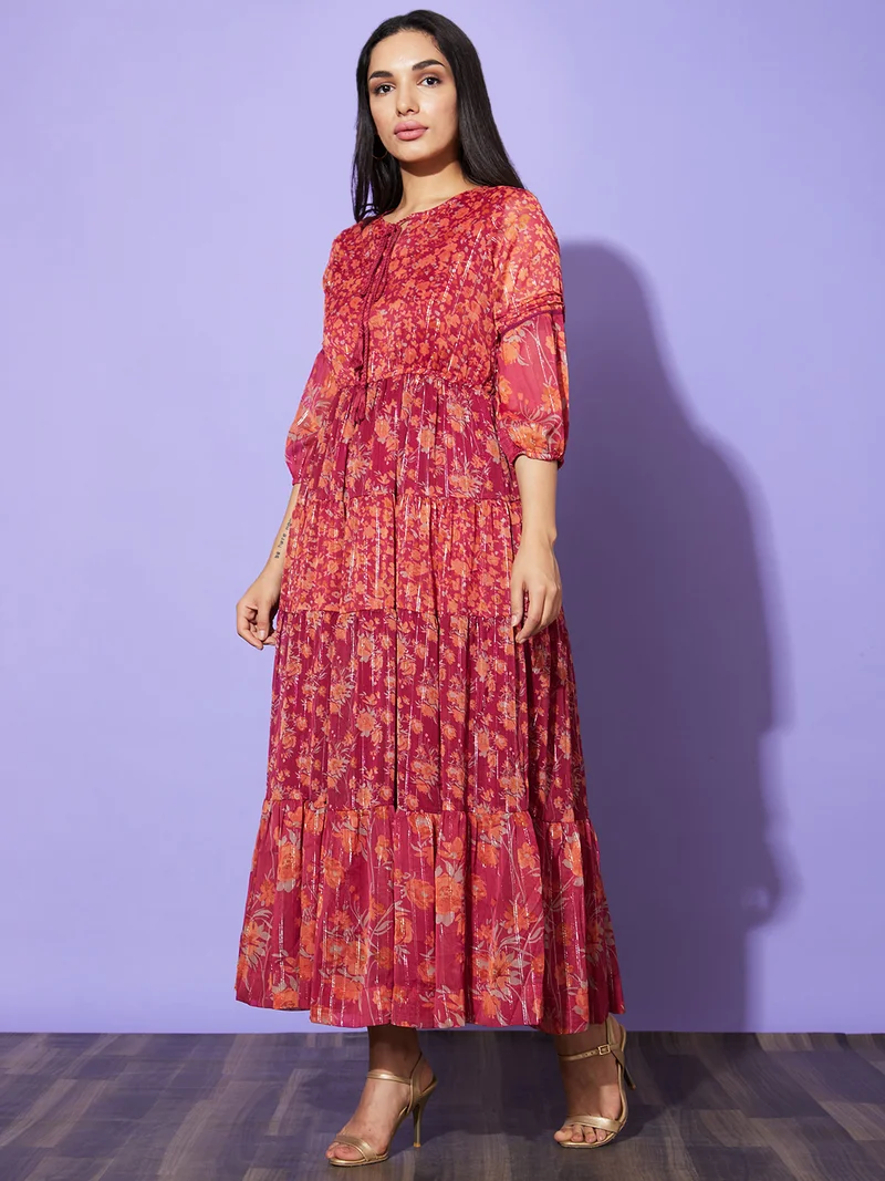 globus Women Floral Tiered Fit & Flare Maxi Dress