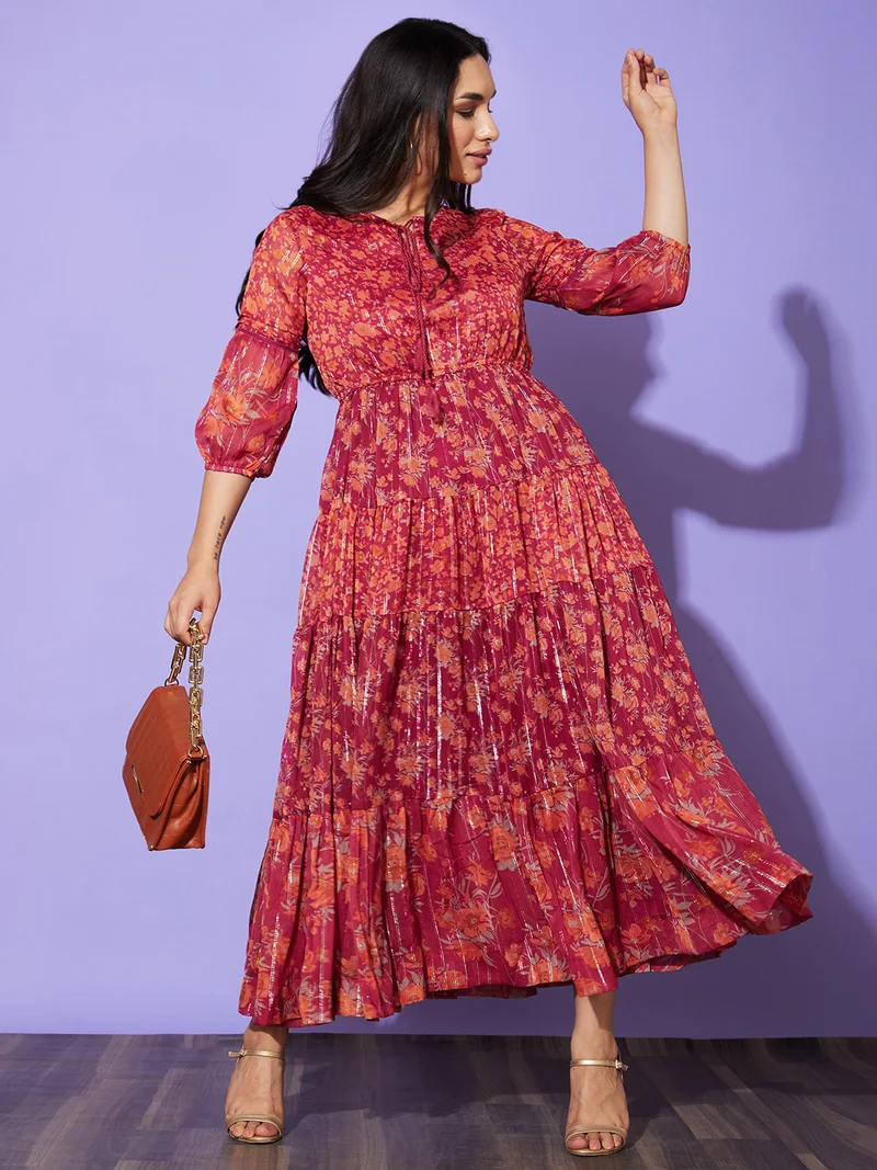 globus Women Floral Tiered Fit & Flare Maxi Dress