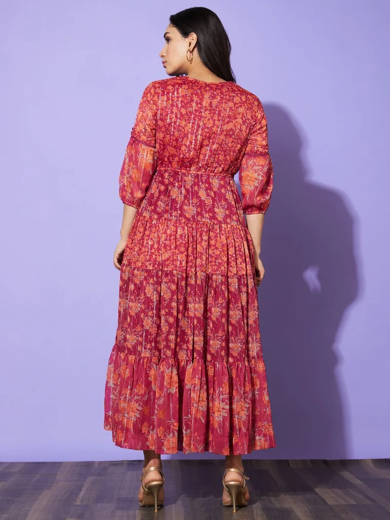 جلو باص Women Floral Tiered Fit & Flare Maxi Dress