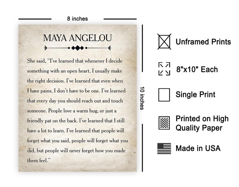 Poster Master Maya Angelou Poster - People Will Never Forget Print - Motivational Quote Art - Inspiring Gift for Men, Women - Perfect Decor for Bedroom, Living Room, Office - 8x10 UNFRAMED Wall Art - Image 2