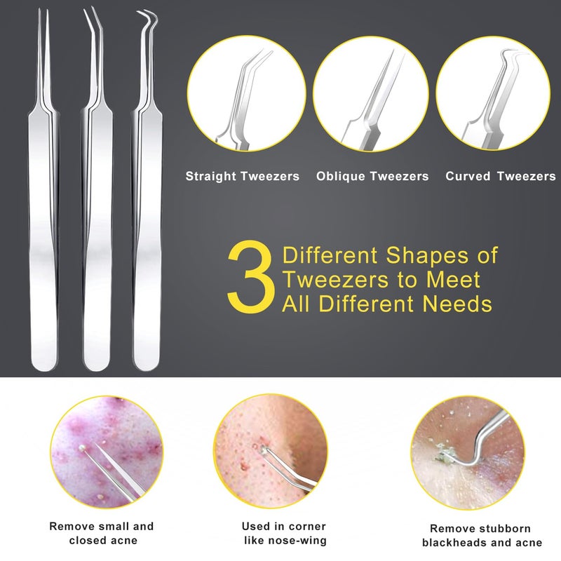 Boxoyx Pimple Popper Tool Kit - 10 Pcs Blackhead Remover Comedone Extractor Kit with Metal Case for Quick and Easy Removal of Pimples, Blackheads, Zit Removing, Forehead,Facial and Nose(All Silver) - Image 4