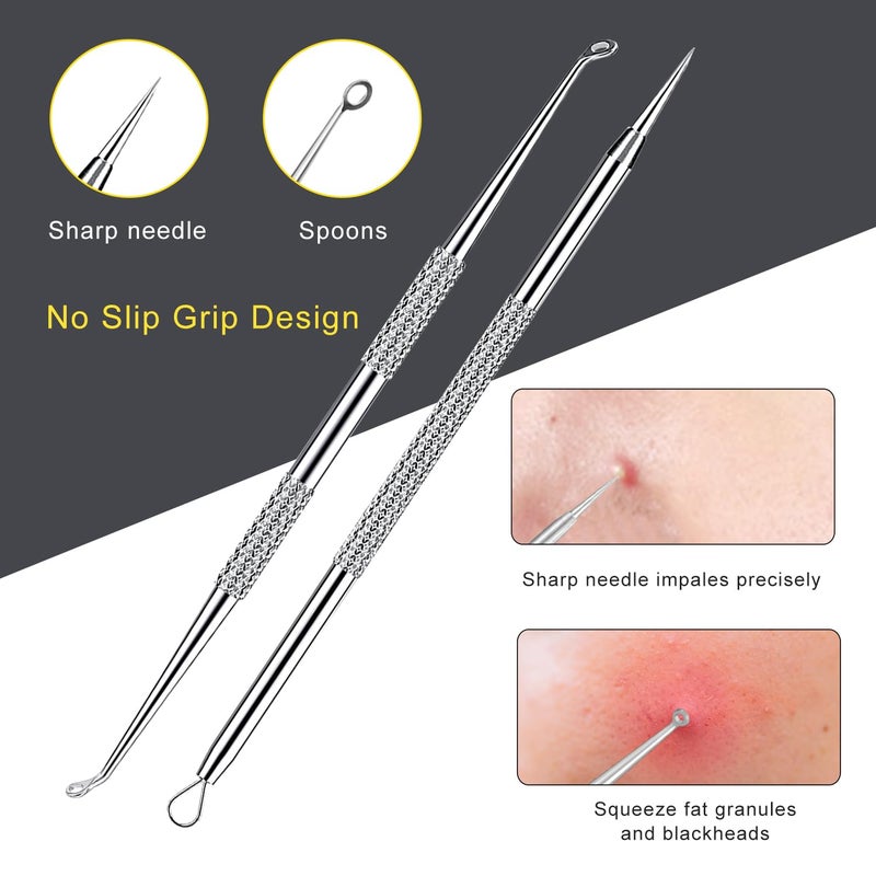 Boxoyx Pimple Popper Tool Kit - 10 Pcs Blackhead Remover Comedone Extractor Kit with Metal Case for Quick and Easy Removal of Pimples, Blackheads, Zit Removing, Forehead,Facial and Nose(All Silver) - Image 5