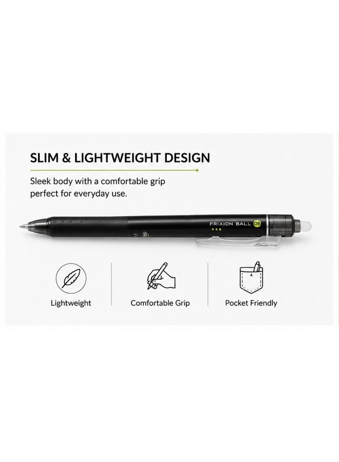 PILOT FriXion Ball Knock Erasable Gel Pen LFBK-23EF-B, 0.5 mm, Black, Gel Ink, 1 pen for drafting - Image 4