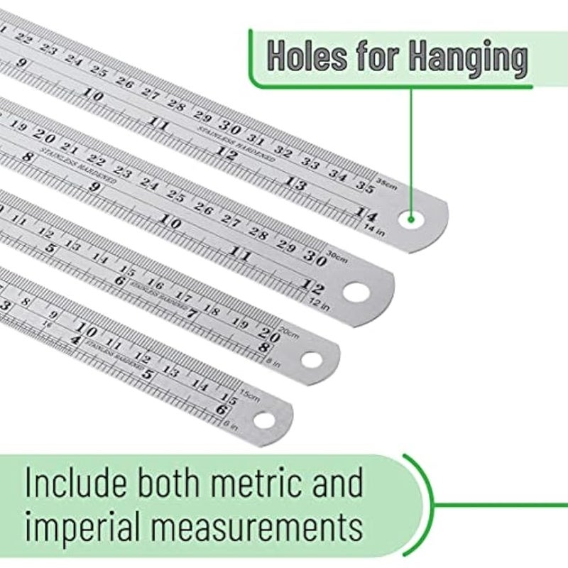 Stainless Steel Ruler Set, 6-16, Metric Metal Ruler, Long and Small Sizes, Straight Edge - Image 3
