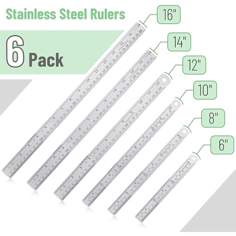 Stainless Steel Ruler Set, 6-16, Metric Metal Ruler, Long and Small Sizes, Straight Edge - Image 2