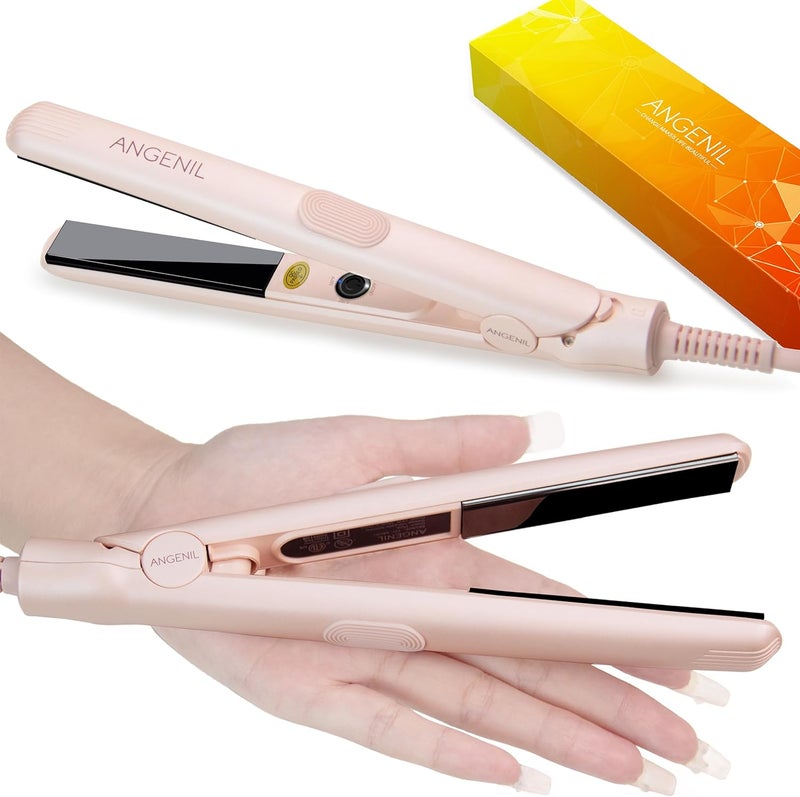 ANGENIL Pro Titanium Ceramic Small Flat Iron for Short Hair Mini Dual Voltage Hair Straightener 07 inch Small Pink Flat Iron Edges AntiScald Silicone Heat Resistant 3 Temp 280 320 380