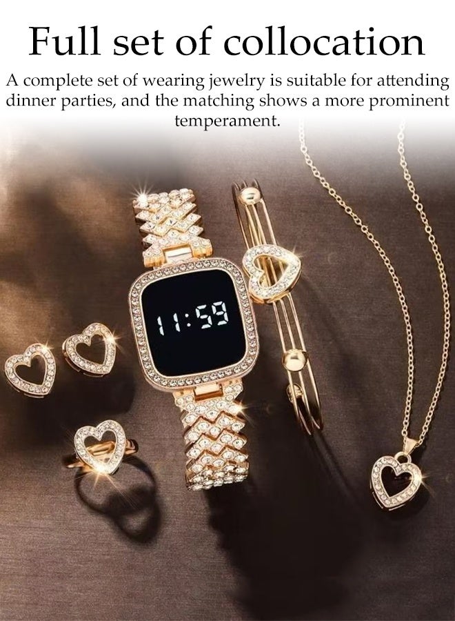 DUNISO 5PCS Electronic Watch Set,LED Touch Screen,Waterproof Elegant Crystal Wrist Watch with Bracelet, Necklace, Ring, Earrings for Ladies - Image 3