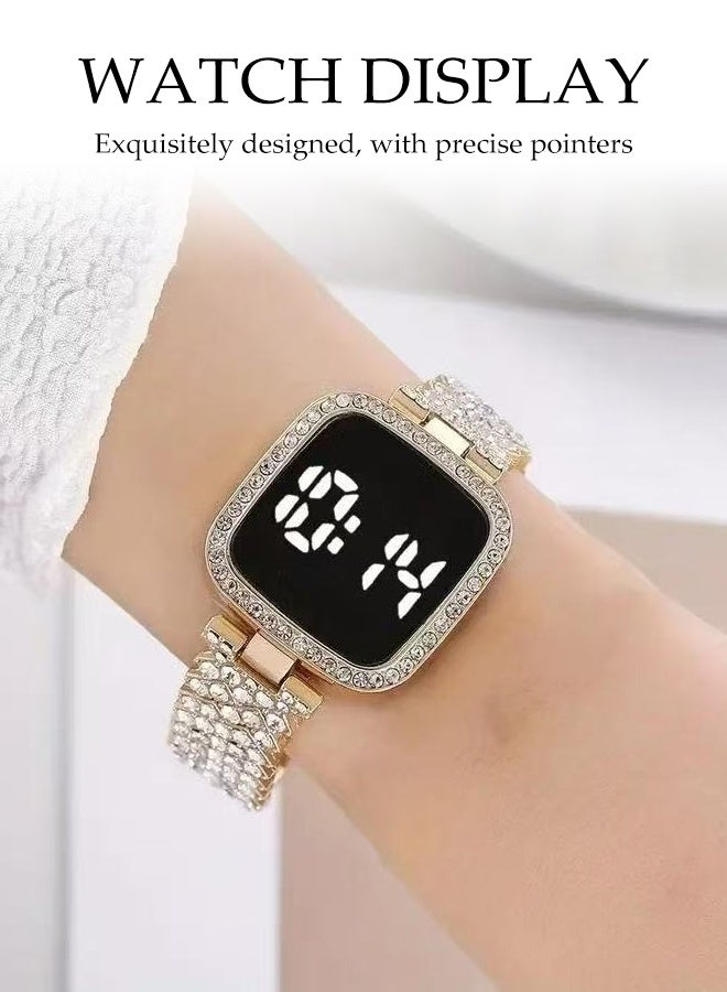 DUNISO 5PCS Electronic Watch Set,LED Touch Screen,Waterproof Elegant Crystal Wrist Watch with Bracelet, Necklace, Ring, Earrings for Ladies - Image 2