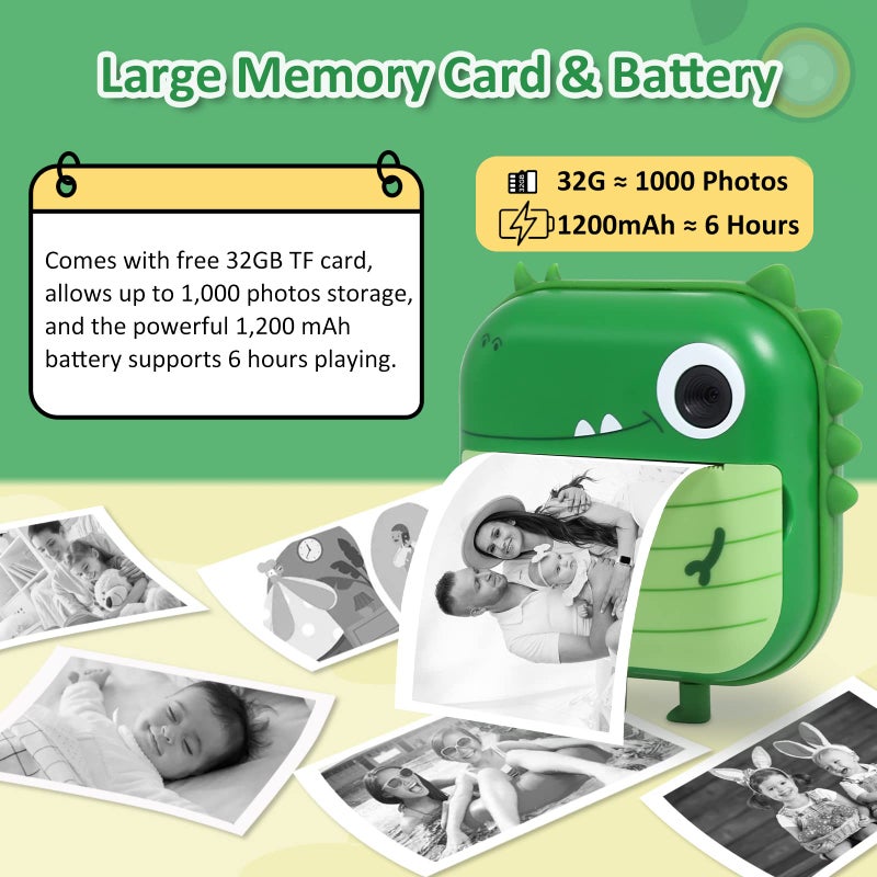 AURTEC Instant Camera for Kids, Mini Thermal Printing Camera, No Ink Required, Dual 48MP & 1080P HD Video, 32G TF Card & 3 Print Paper, 2.4 Inch Color Screen, Cute Animal Cartoon Design - Image 3