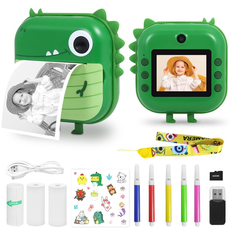 AURTEC Instant Camera for Kids, Mini Thermal Printing Camera, No Ink Required, Dual 48MP & 1080P HD Video, 32G TF Card & 3 Print Paper, 2.4 Inch Color Screen, Cute Animal Cartoon Design - Image 1