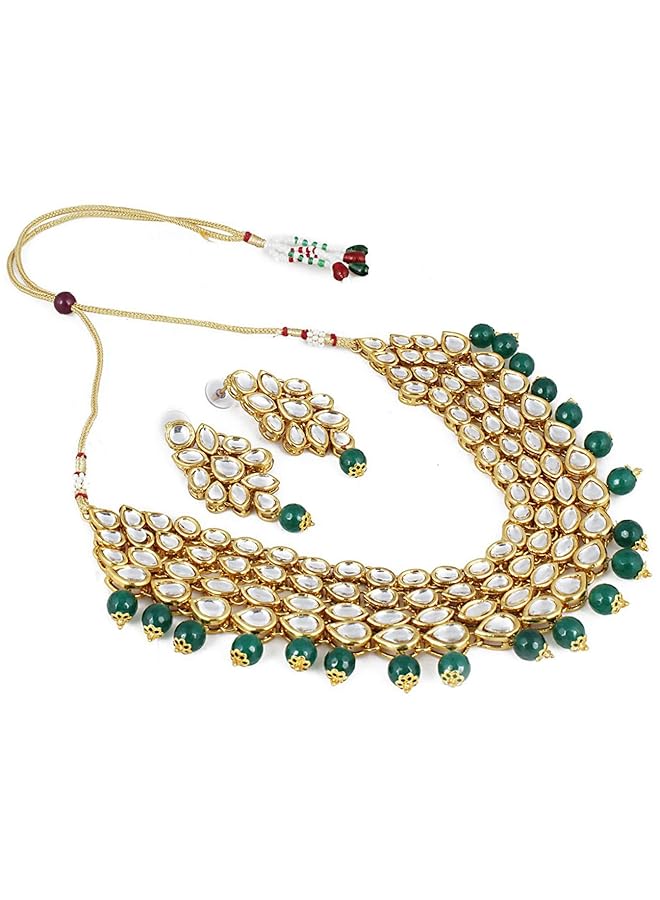Green Kundan Stylish Necklace Set For Women Wedding Traditional Jewelery Set With Earrings For Women And Girls 9837S One Size