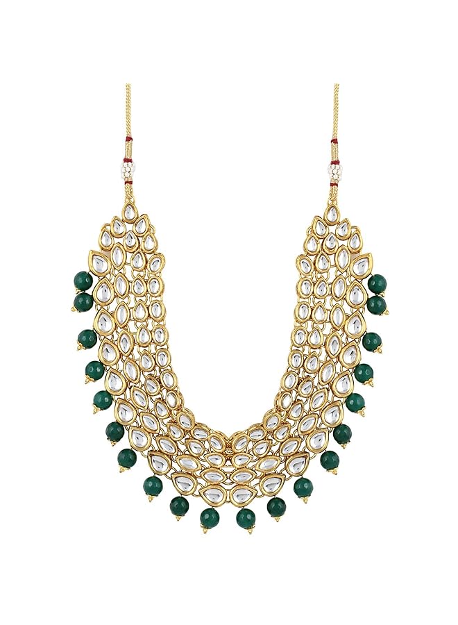 Green Kundan Stylish Necklace Set For Women Wedding Traditional Jewelery Set With Earrings For Women And Girls 9837S One Size