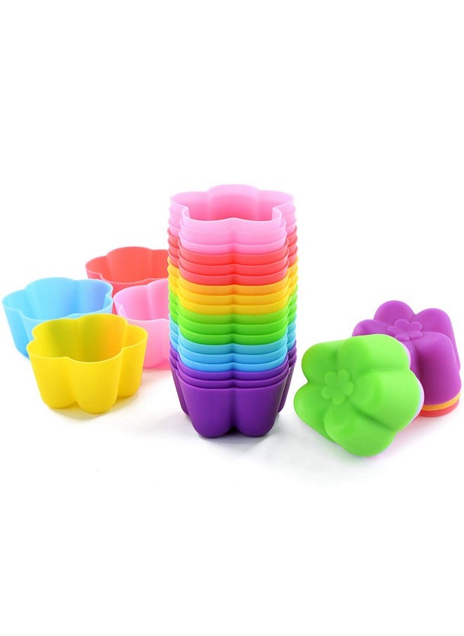 Mirenlife Reusable And Non-Stick Mini Silicone Baking Cups/Muffin Cups/Mini Cupcake Liners/Mini Chocolate Holders/Truffle Cups -24 Pack-6 Vibrant Colors Flower  - Image 1